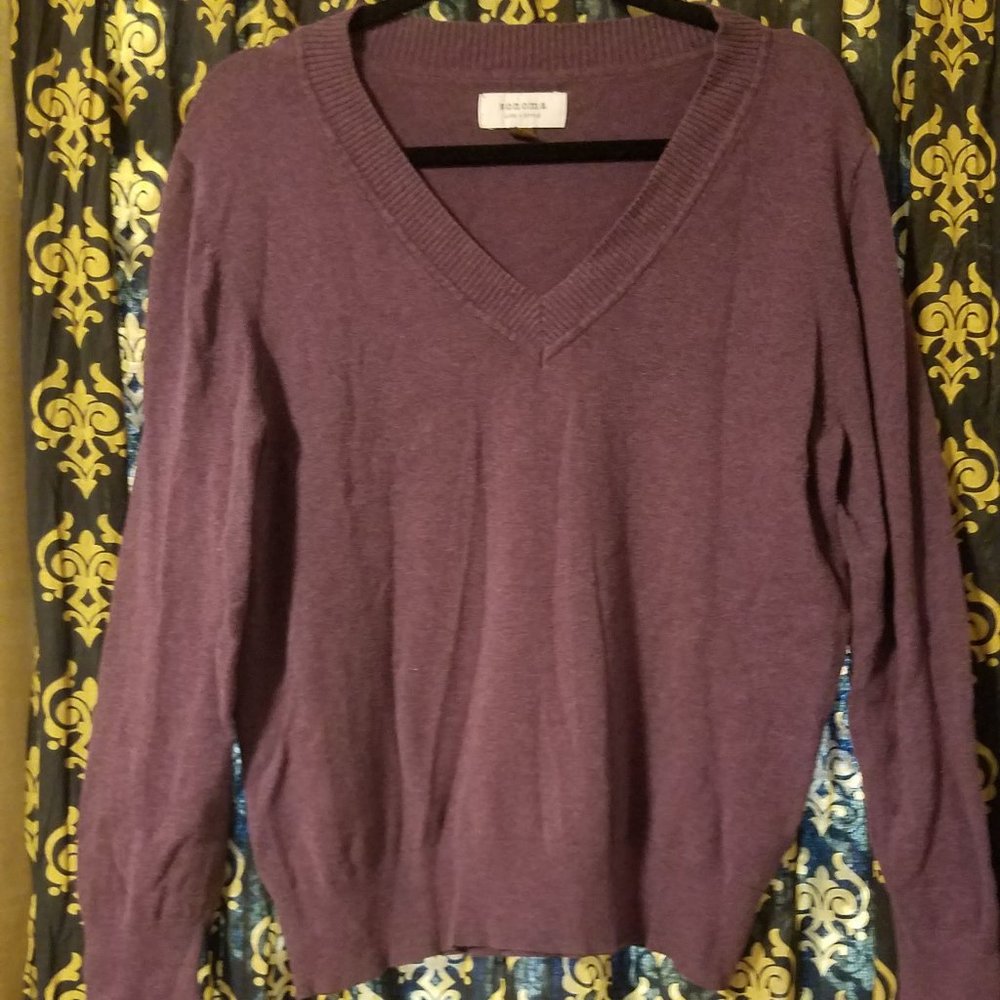 Sonoma V-Neck Heathered Purple Sweater 'L"